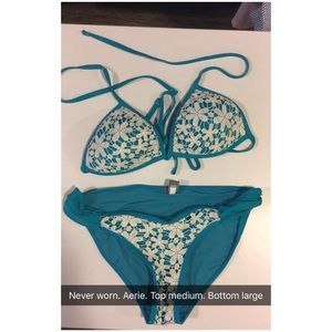 Aerie Teal Lace Bikini Swimsuit M/L